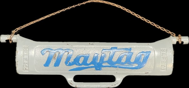 Pair Maytag Early Advertising Items: Wrench & Cast Iron Stove Door