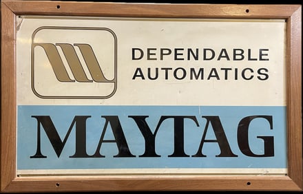 Vintage 1950s Dependable Automatic Maytag Single Sided Tin Advertising Sign