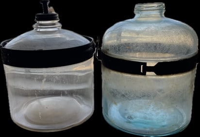 Pair Original 1920s Perfection Stove Company Glass Kerosene Bottle