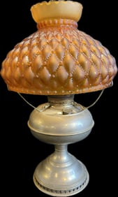 Bradley & Hubbard Kerosene Early 1900s Oil Lantern w/ Amber Quilted Shade #1