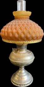 Bradley & Hubbard Kerosene Early 1900s Oil Lantern w/ Amber Quilted Shade #2