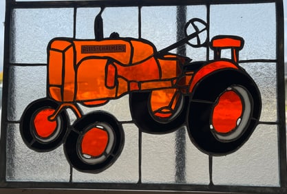 Allis Chalmers Artist Made Tractor Advertising Stained Glass Window