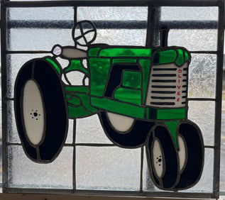Oliver Tractor Artisan Hand Made Advertising Stained Glass Window