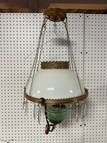 Antique Pat'd 1876 P&A Risdon Danbury CT Green Embossed Ornate Hanging Oil Lamp