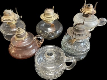 Antique 6 Piece Lot Glass Oil Lamps
