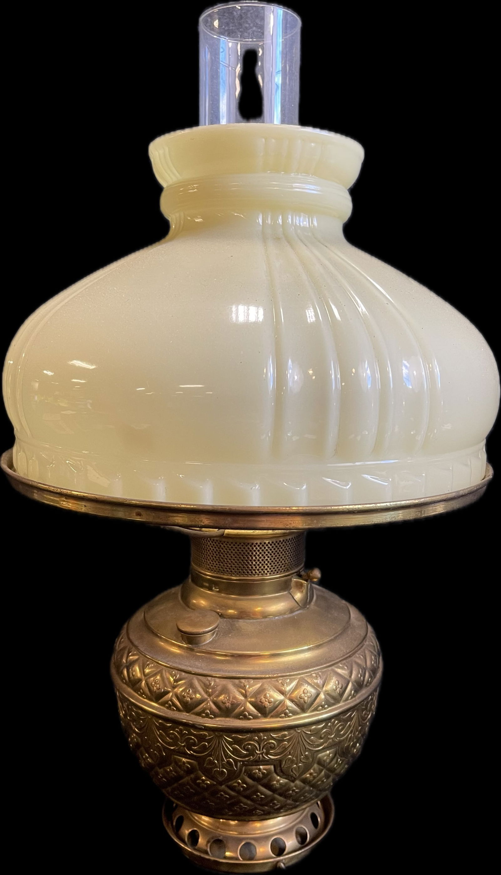 The Rochester Solid Brass Early Victorian Ornate Oil Lamp w/ Vaseline Glass Shade (1 of 7)