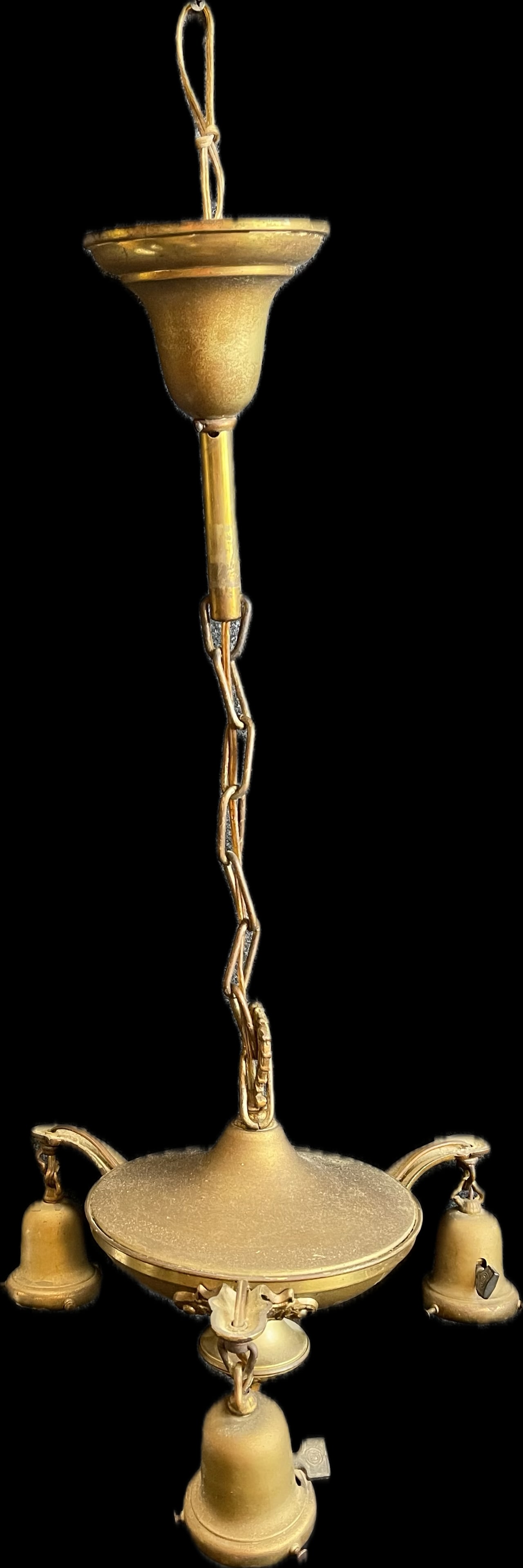 Antique 3 Bulb Hanging Embossed Ornate Brass Chandelier (1 of 6)