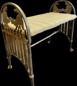 Antique 20th Century Cast Iron Art Deco Ornate Piano Stool Bench w/ Cat Detail
