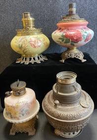 Lot 4 Early Hurricane Parlor Lamps C.L. & G. Co, The Pittsburgh, Fostoria & E.M. & Co The Solar