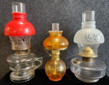 Lot 3 Antique Small Oil Lamps - Scovill Mfg, P & A Dorset Division