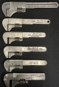 Lot 6 Adjustable Small Wrenches 4.75"-6.5" (5) Diamond M's A-1, A-2, K-6, No 74 & Frank Mossberg