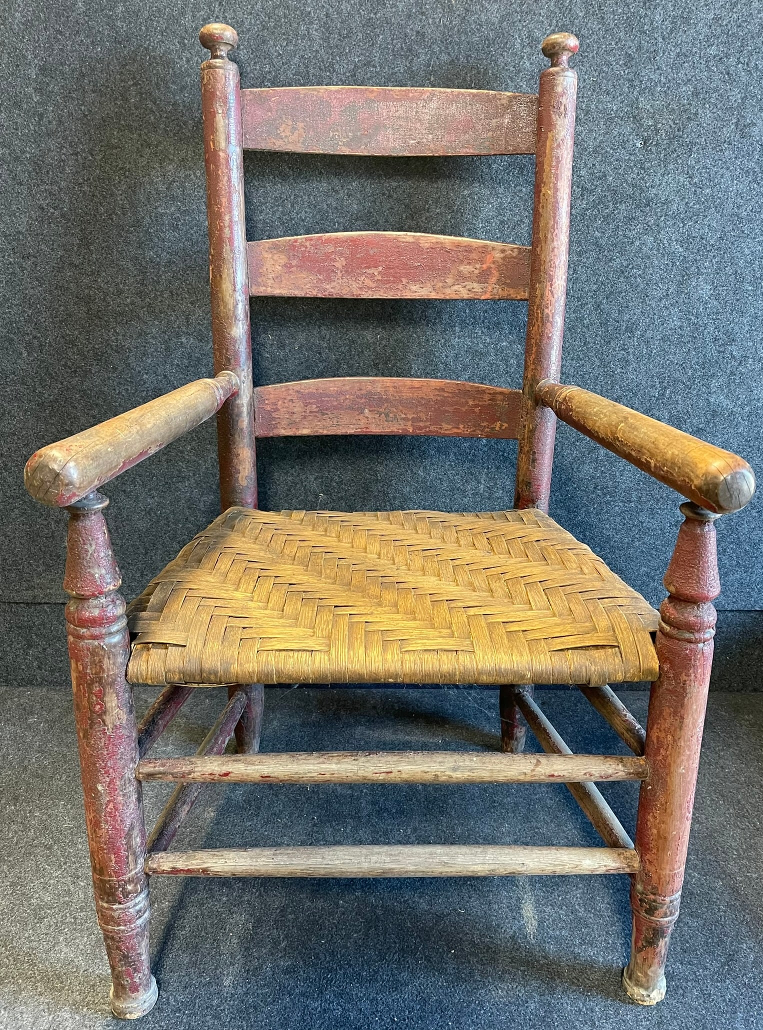 Antique 19th Century Red Milk Painted Woven Chair (1 of 16)