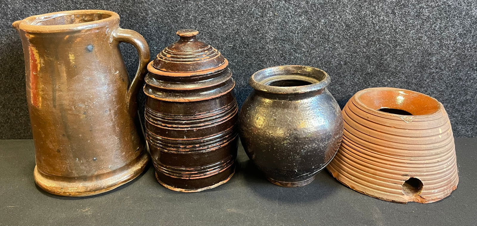 Lot 4 Late 19th Century Redware Pitcher & Incredible Lidded Butter Jar (1 of 17)