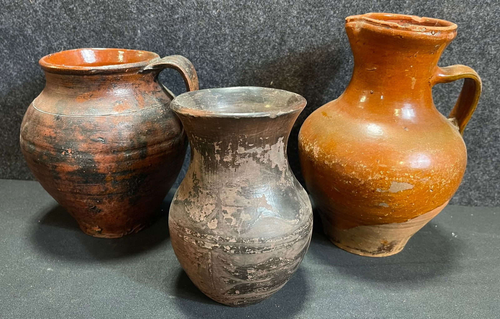 Early Primitive 19th Century Lot Redware Jars & Pitchers (1 of 7)