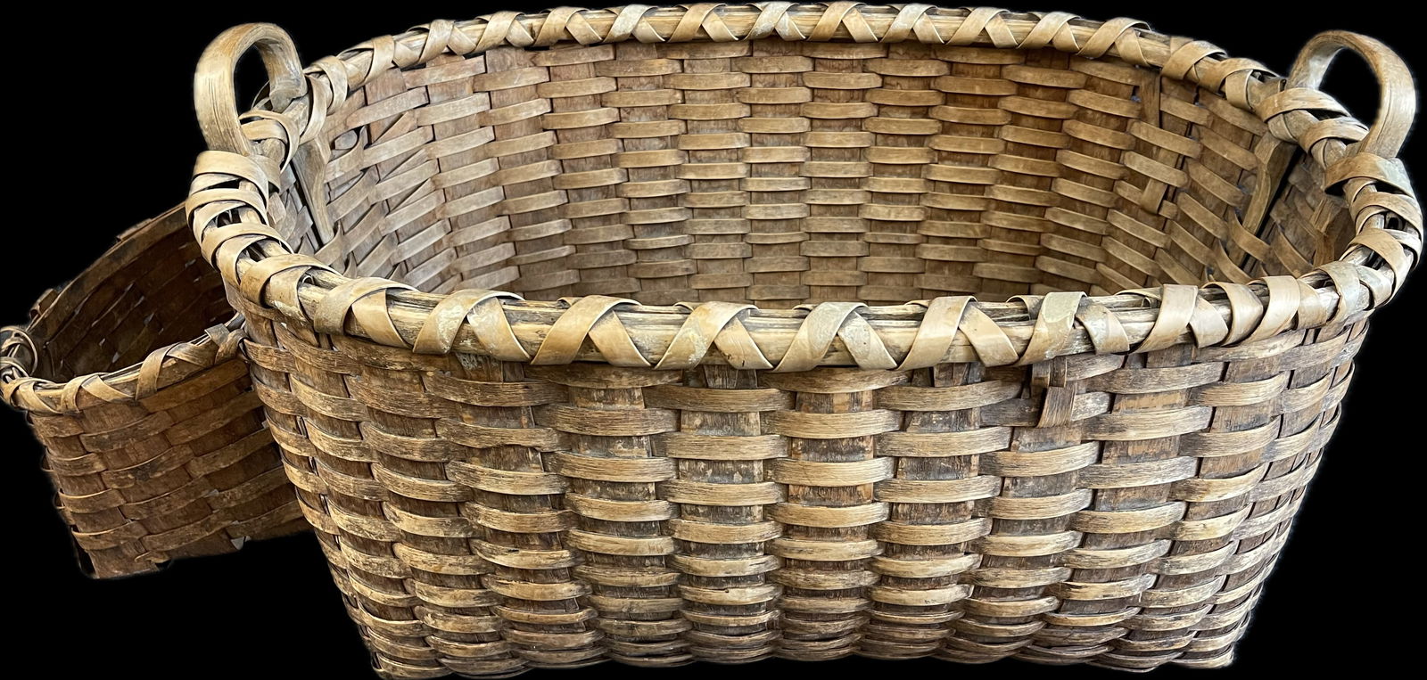 Incredible Late 19th Century Large Woven Gathering Basket w/ Side Pocket (1 of 12)