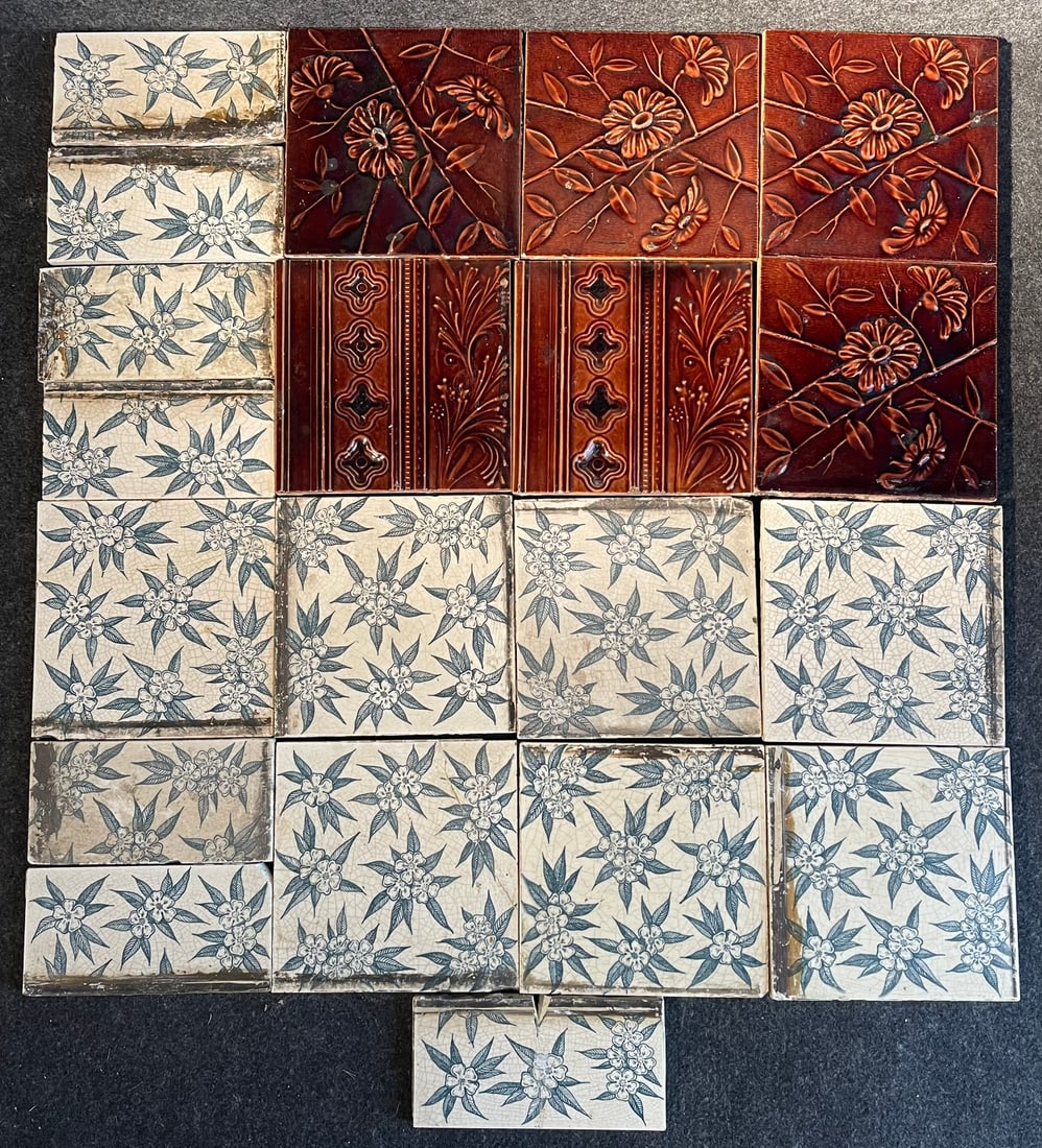 Large Lot 20 Antique MAW & Co Fireplace Mantle Tiles (1 of 9)