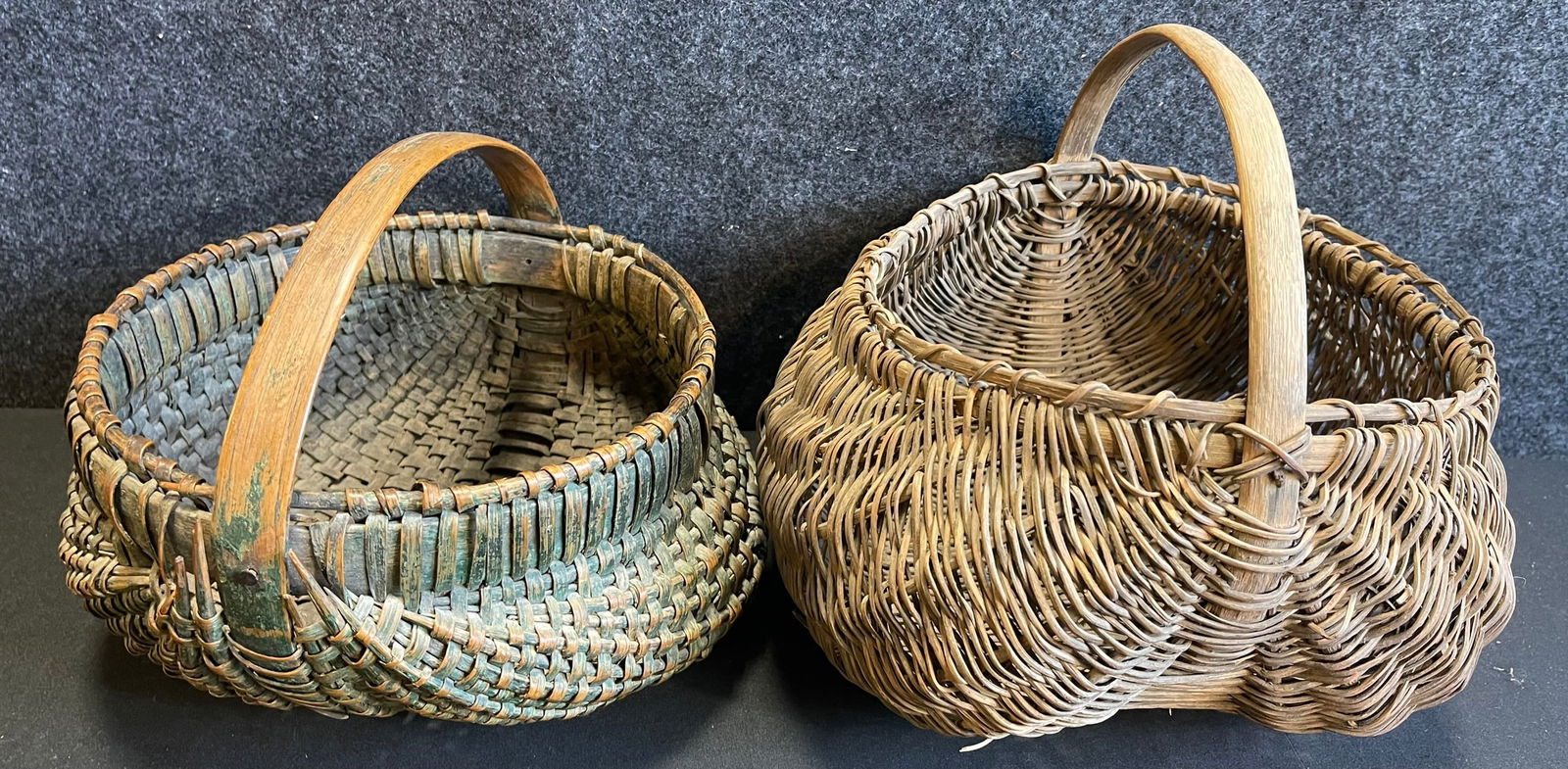 Antique Pair Small Woven Buttocks Baskets w/ Bentwood Handles (1 of 17)
