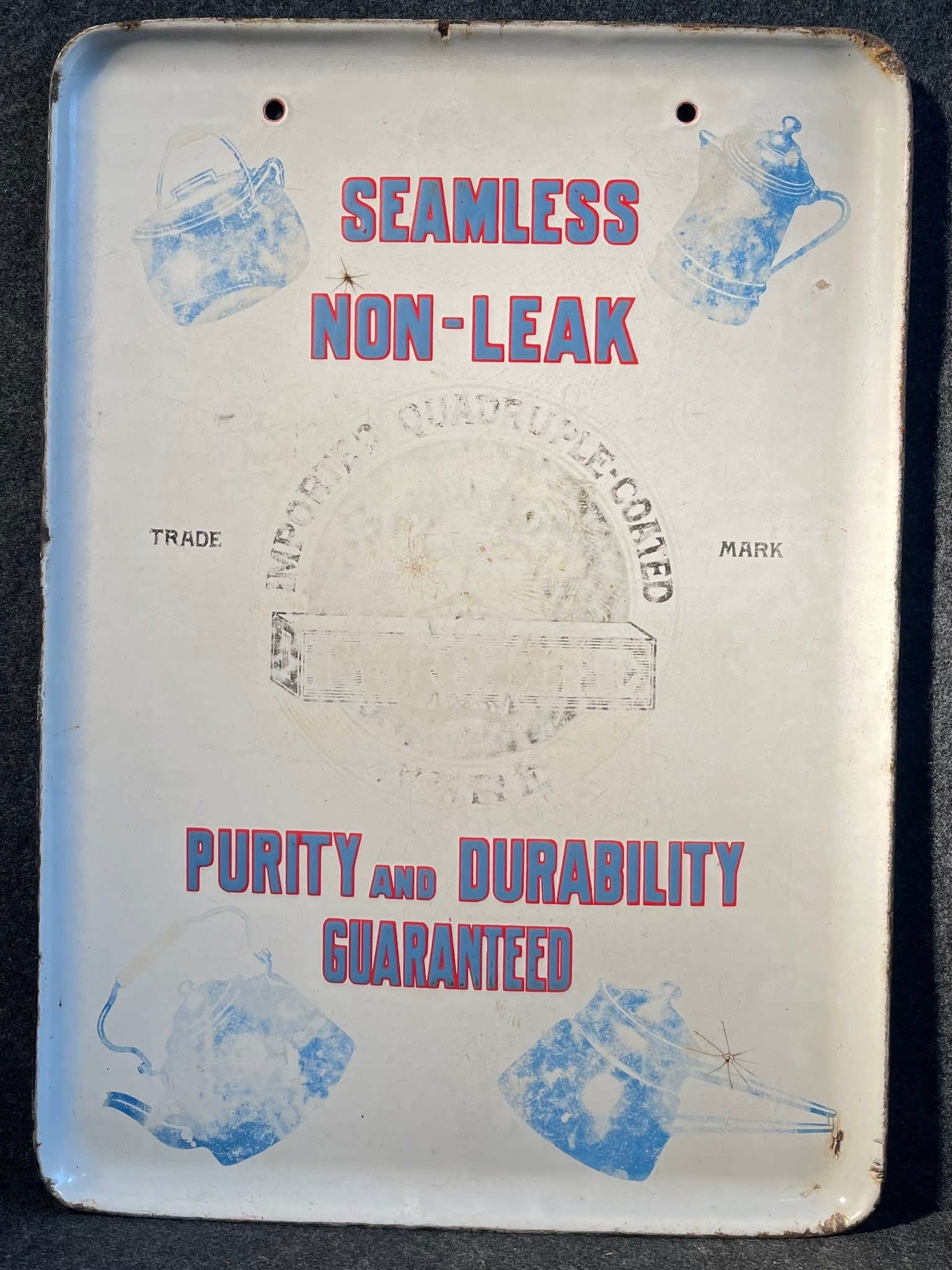 Antique Seamless Non Leak Pyrolite Advertising Porcelain Graniteware Trade Sign (1 of 11)