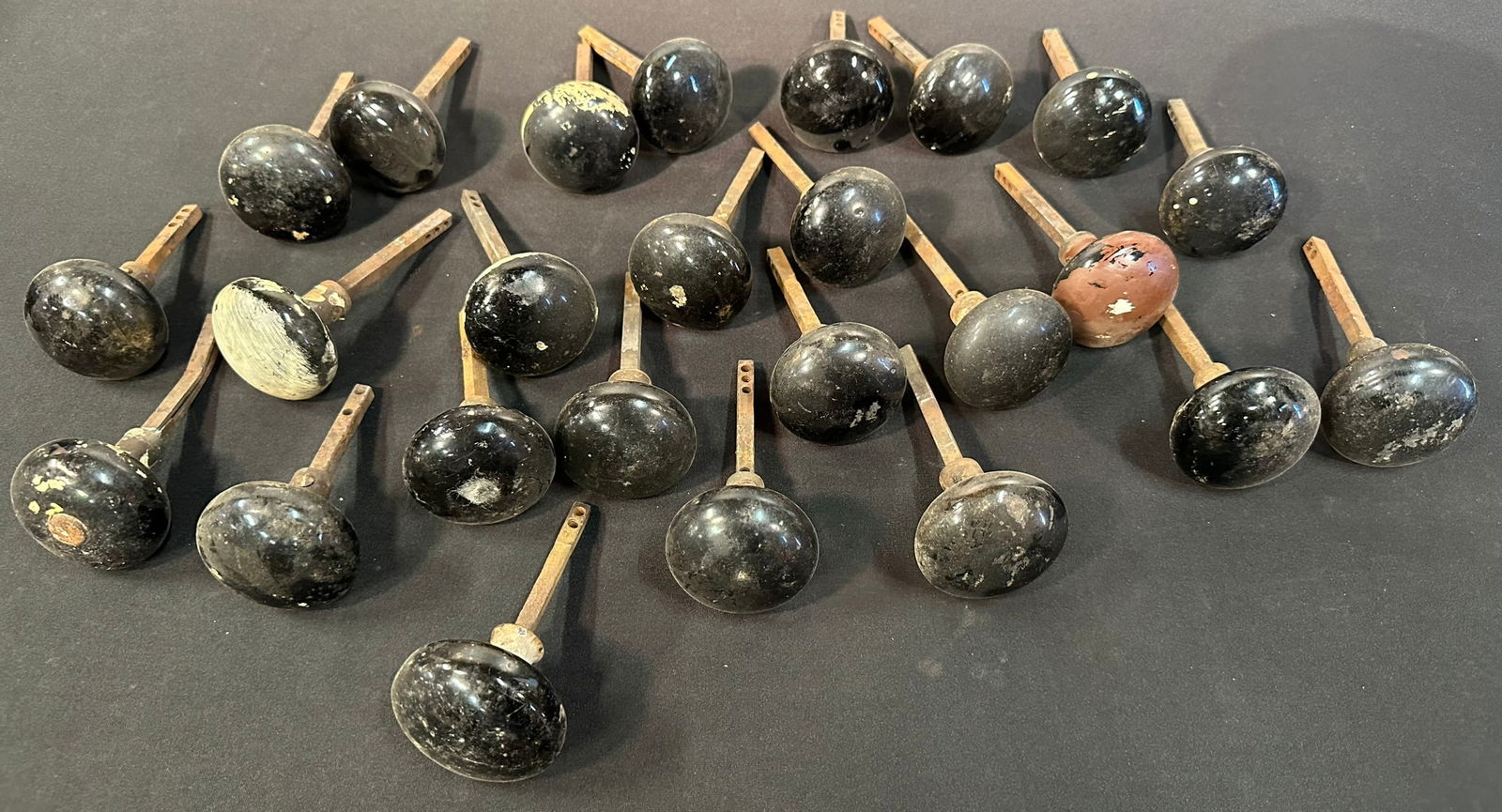 Lot 25 Early 1900s Black Porcelain Bennington Doorknobs (1 of 2)