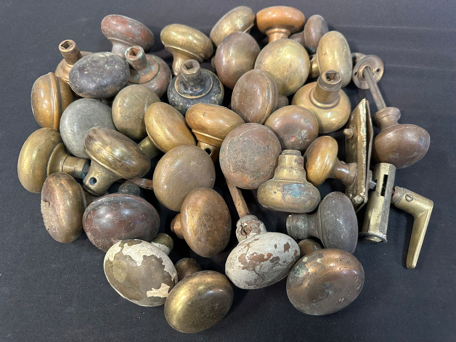 Large Antique Hardware Lot 35 Brass Knobs & 45 Levers (1 of 3)