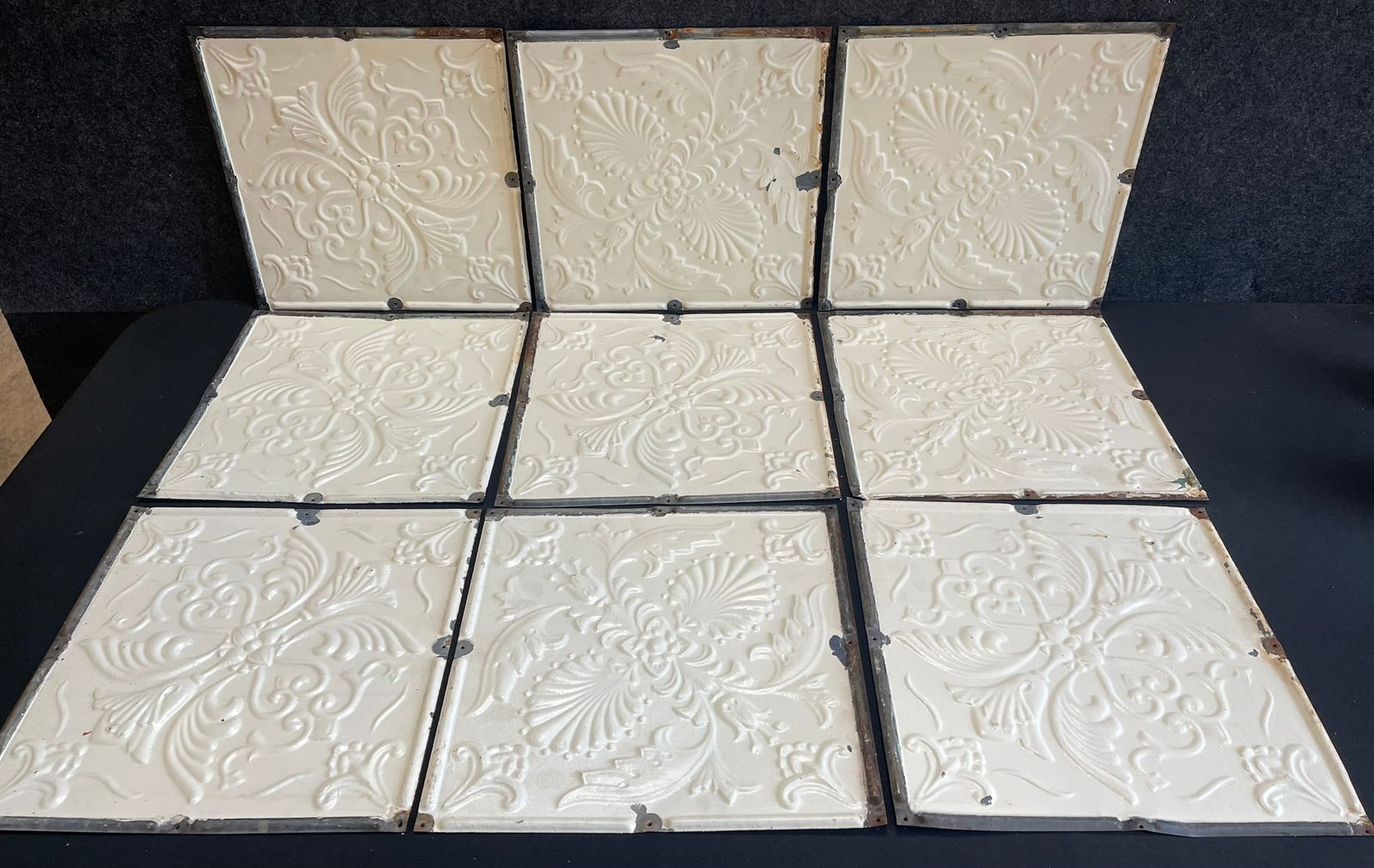 9 Matching Small Embossed 12.5" Square Victorian Era Ceiling Tiles (1 of 10)