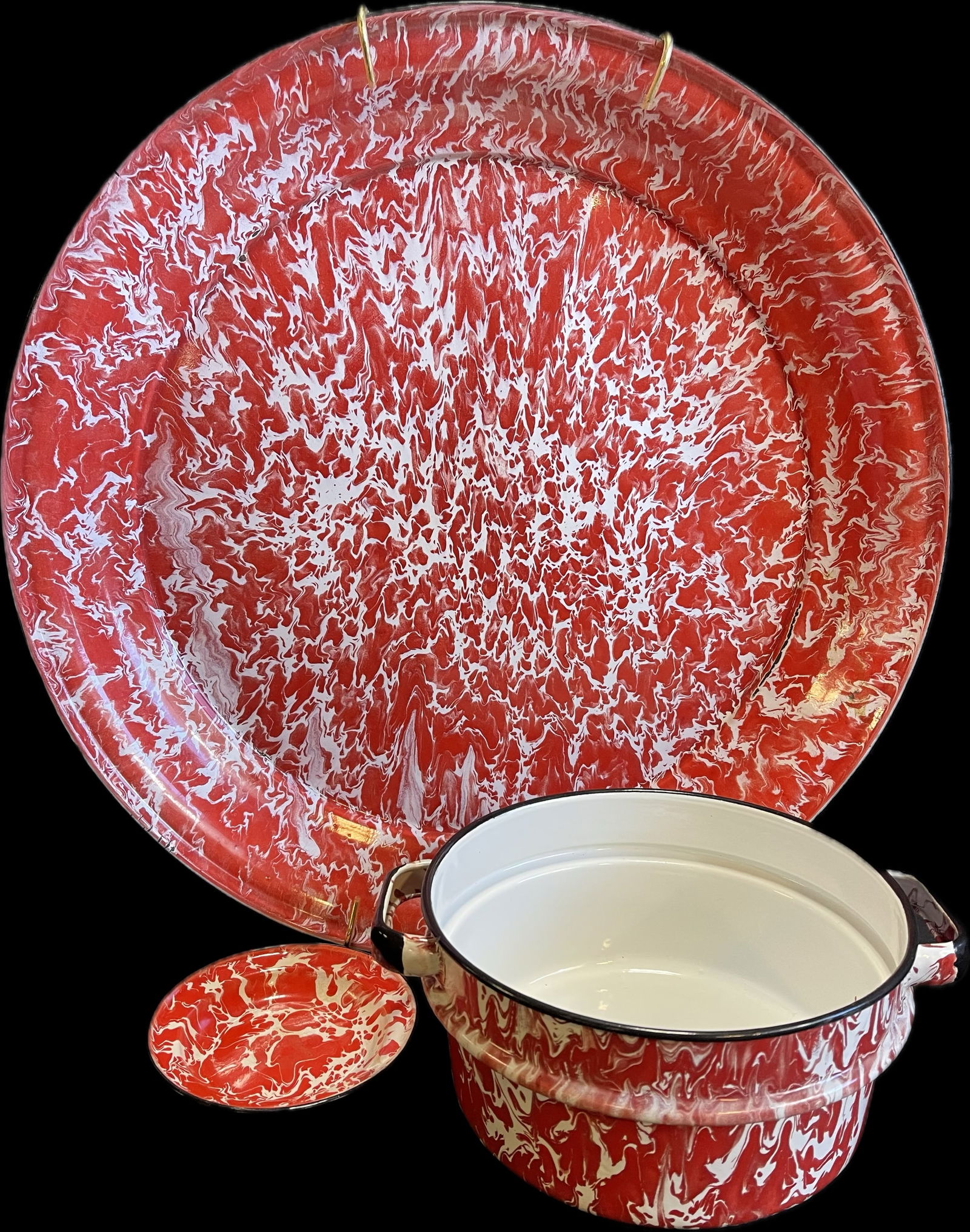 Lot 3 Red Splatterware Graniteware Sauce & Cook Pans (1 of 10)