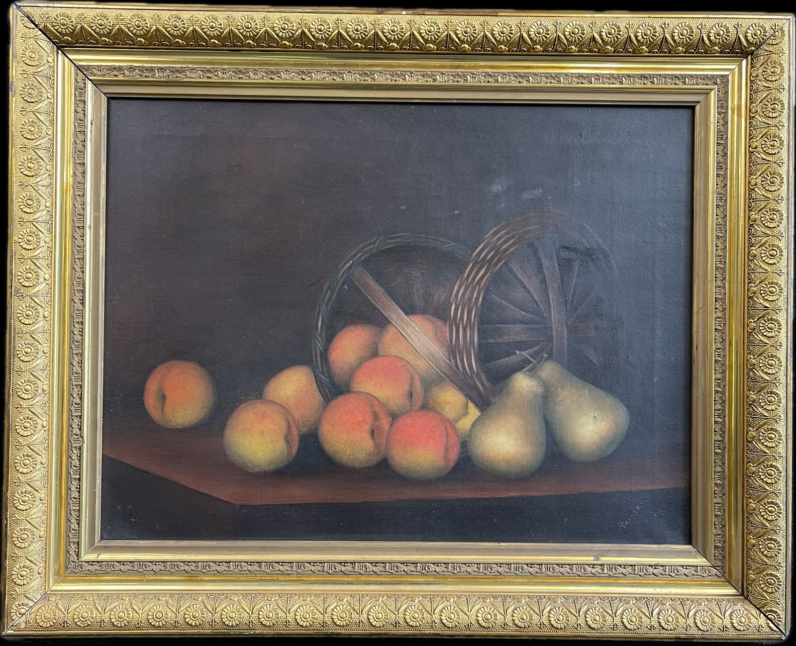 19th Century Oil On Canvas Painted Apple & Pear Fruit Painting w/ Gold Gilt Frame (1 of 13)