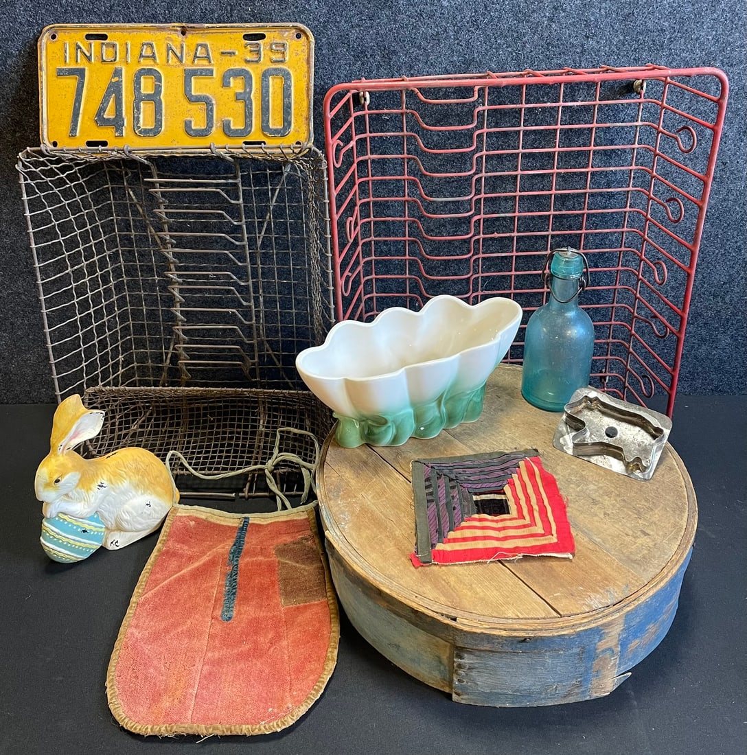 10 Piece Primitive Lot: Blue Painted Pantry Box Wire Dish Rack (1 of 20)