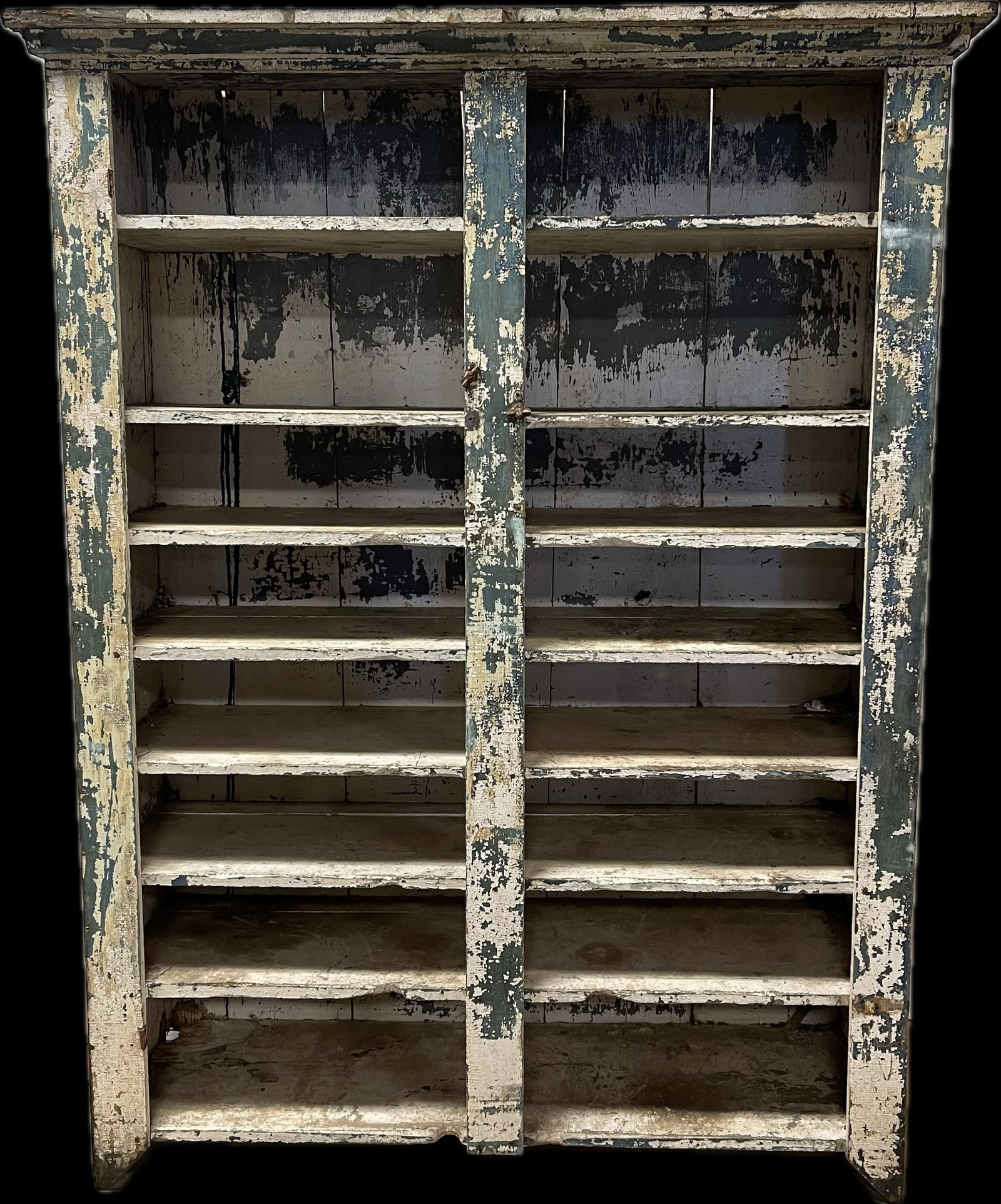 Antique Green & White Painted Open 8 Shelf Jelly Cupboard (1 of 11)