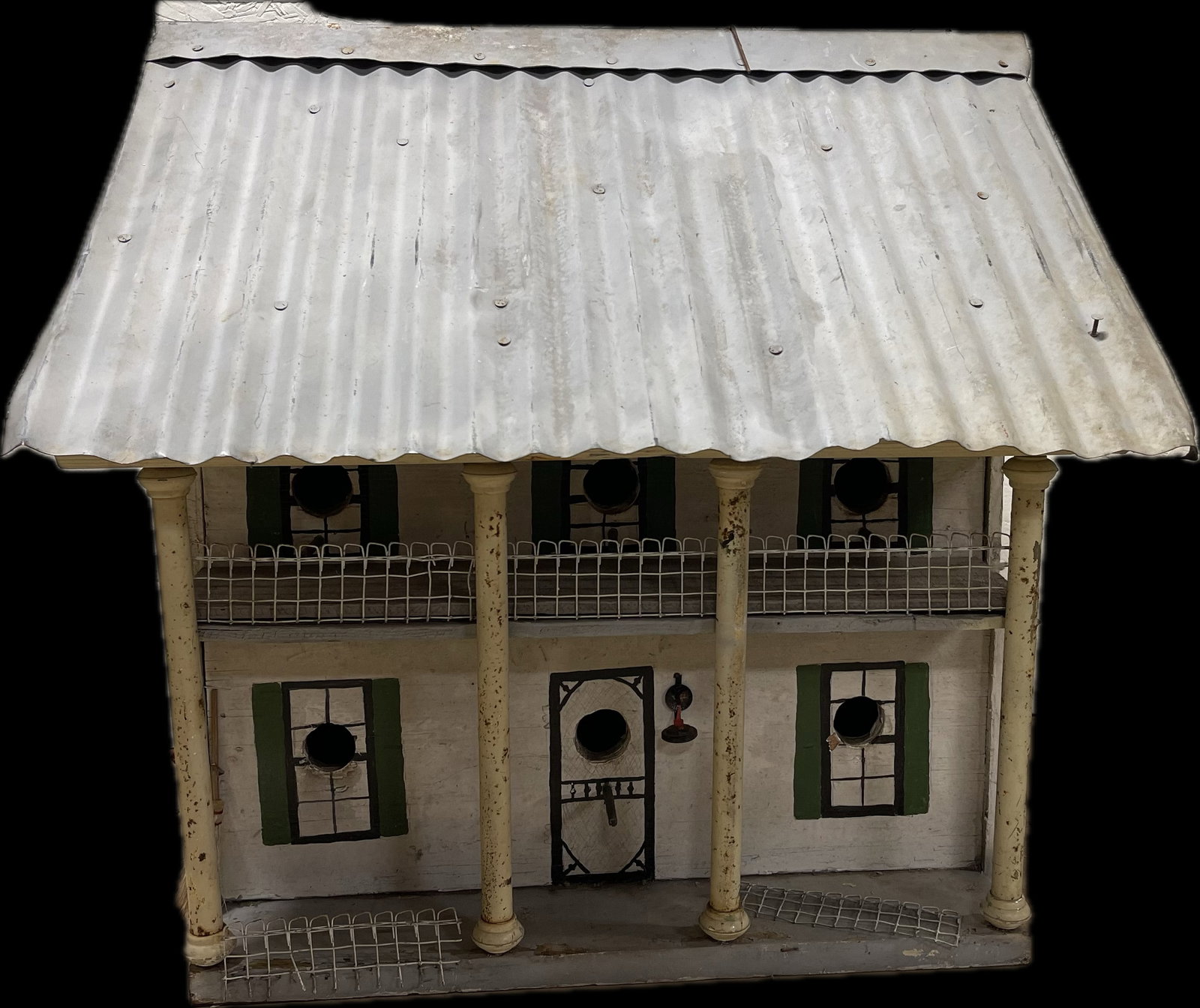 Antique Folk Art Hand Painted Colonial Southern Plantation Birdhouse: Measures 25.5" x 23" x 25" tall - 6 holes. Great folk art piece.