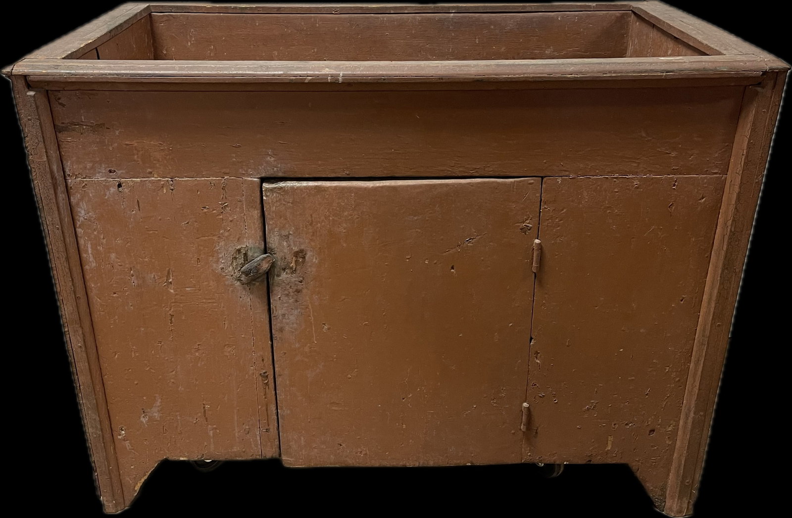 19th Century Single Door Orange Painted Dry Sink: Measures 41" x 21" x 31" tall - great original surface.