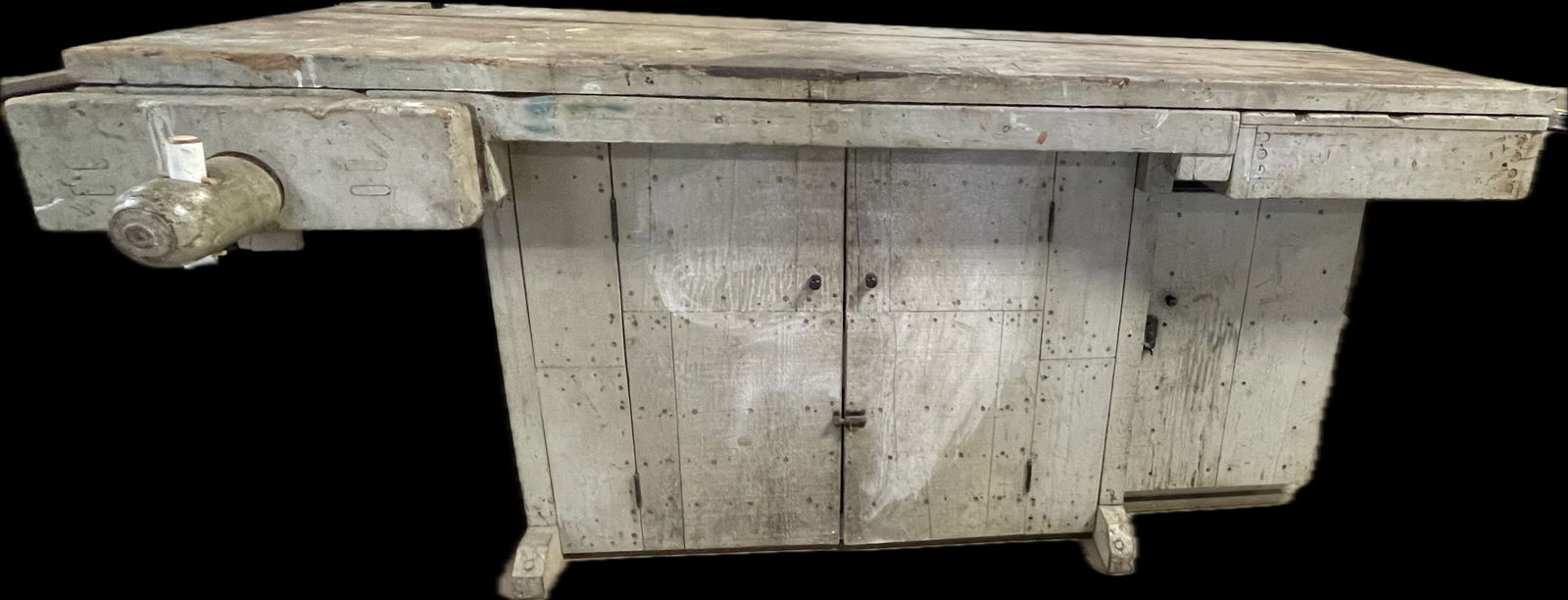 Early 20th Century Grey Paijted Wooden Machinist Workbench (1 of 13)