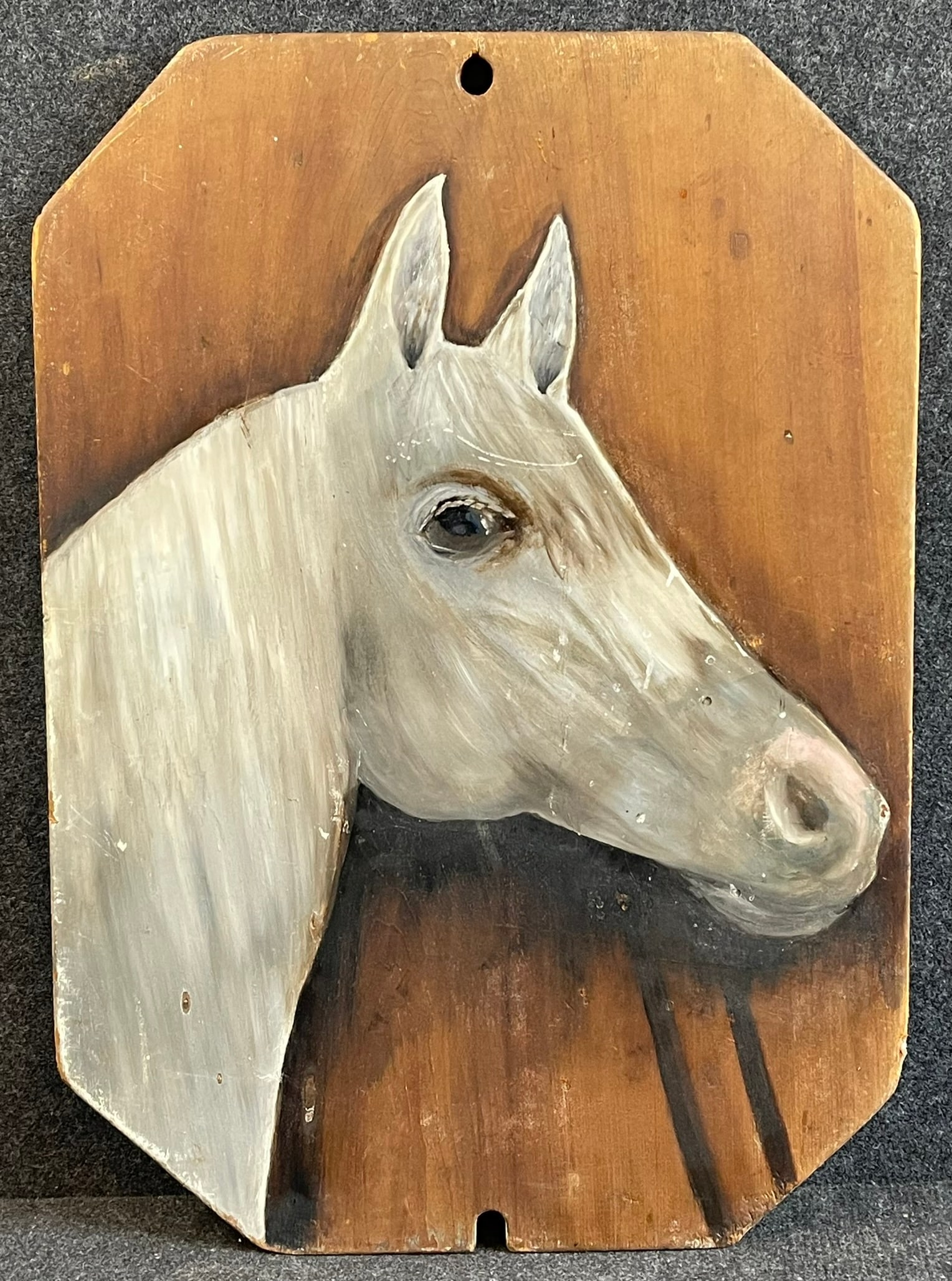 19th Century Oil On Board Painted Horse: Measures 19" x 27" x .5"