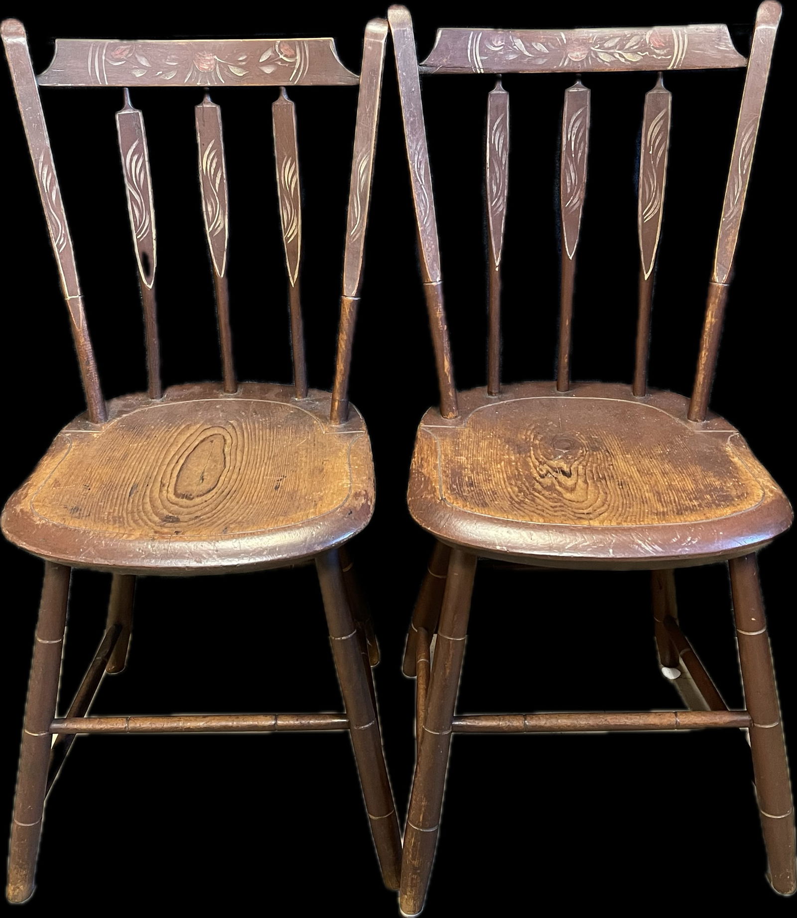 Pair 19th Century Ornately Hand Painted Primitive Chairs (1 of 10)