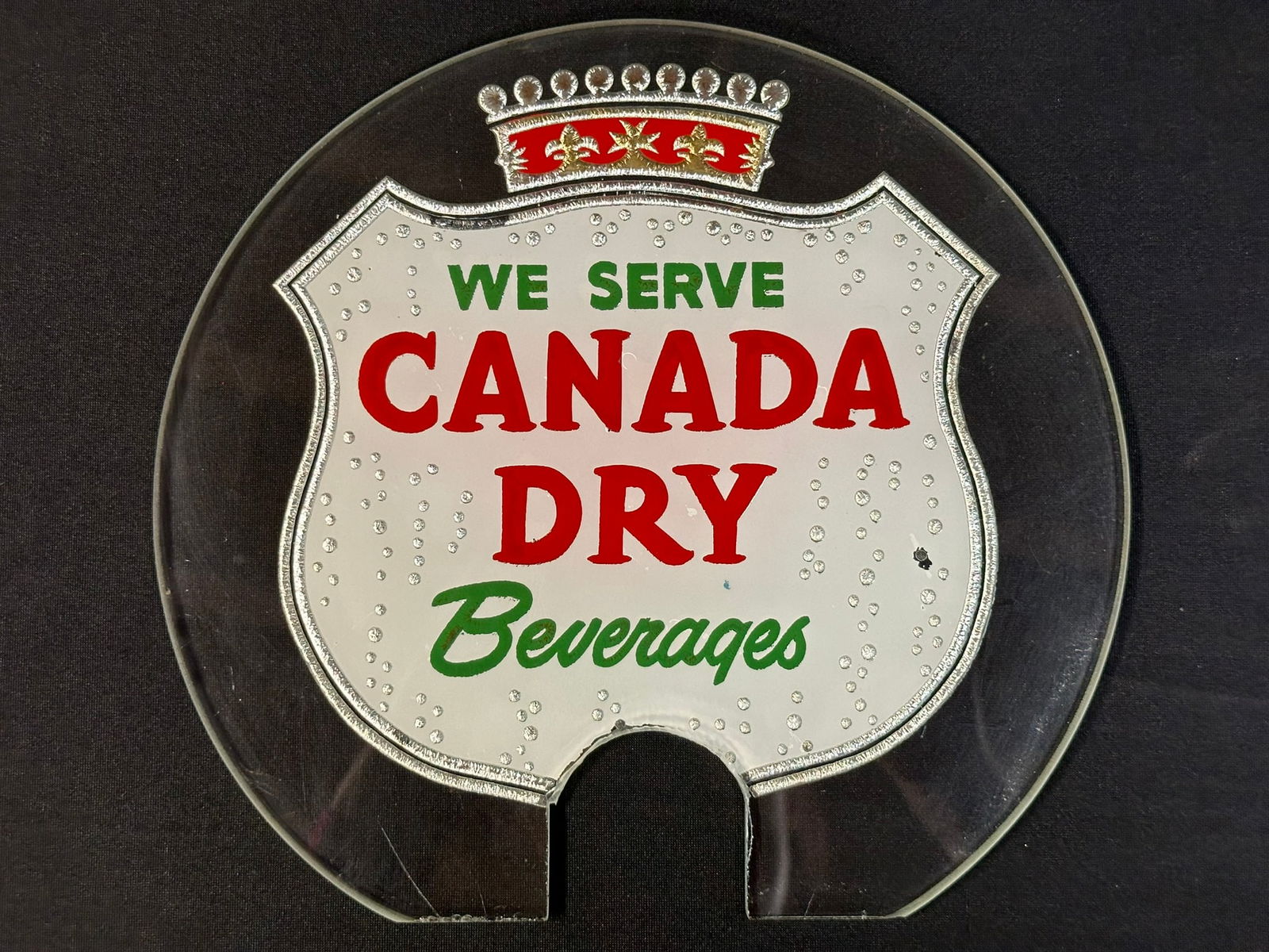 We Serve Canada Dry Beverages 1950s Glass Advertising Register Topper Sign (1 of 4)
