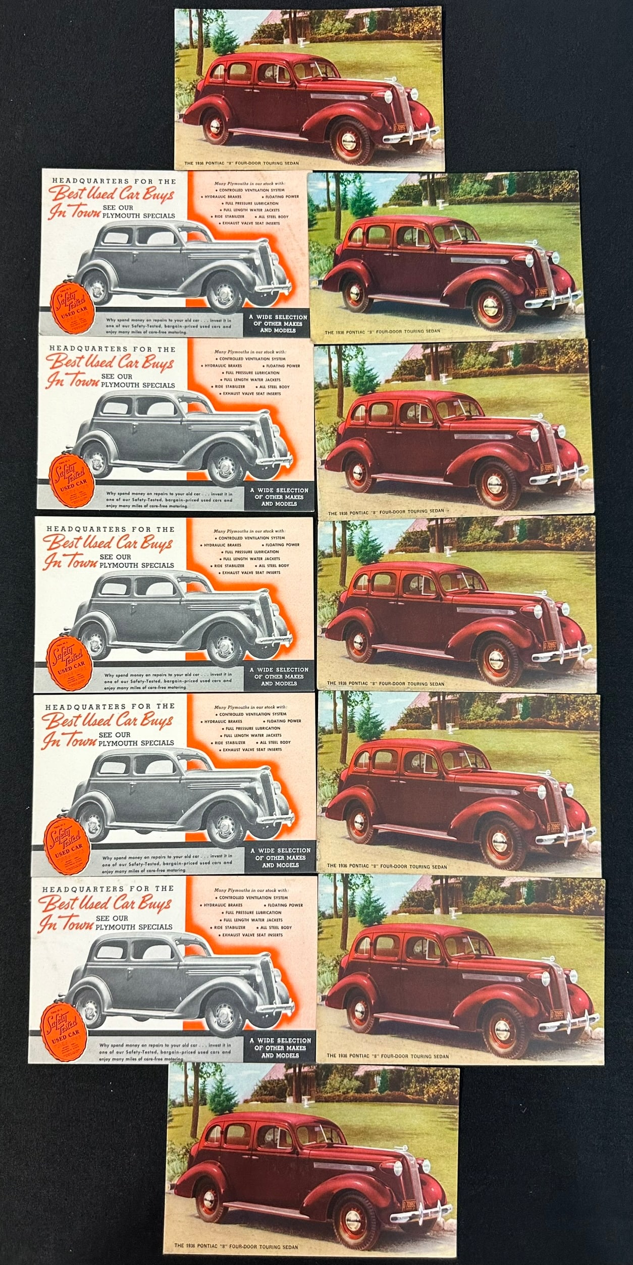 Lot 12 Plymouth & 1936 Pontiac "8" Four Door Touring Sedan Postcard (1 of 6)