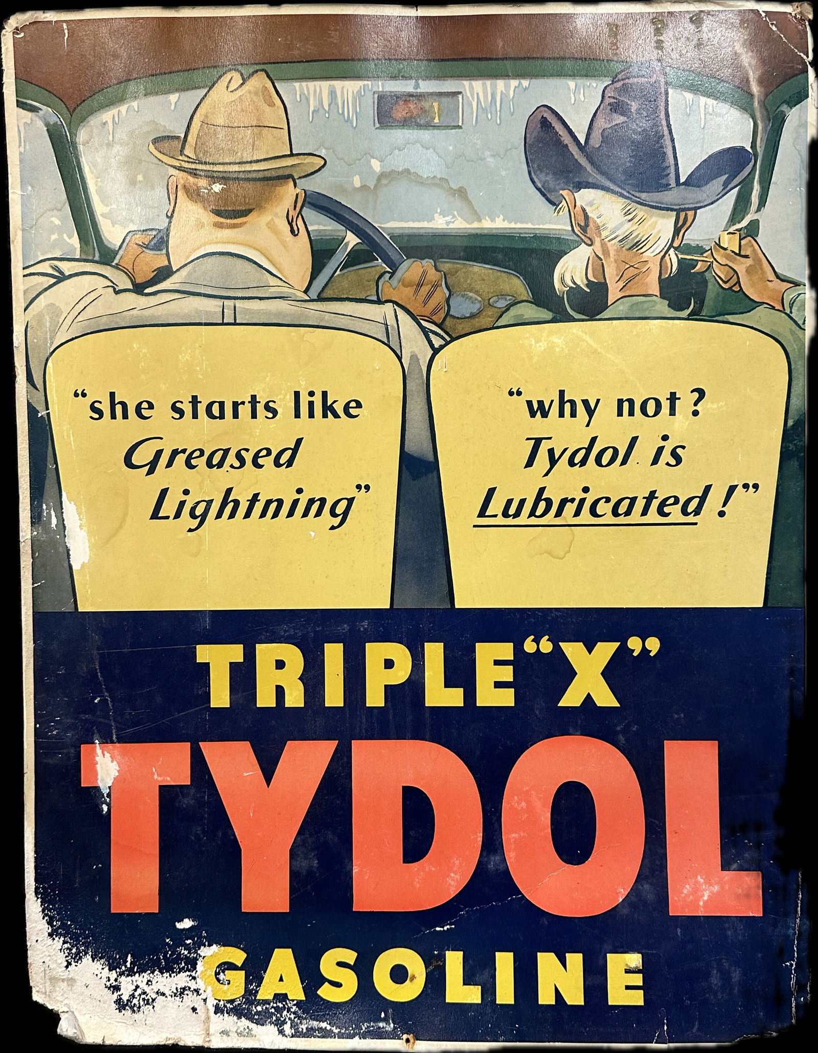 Triple "X" Tydol Gasoline 1930s-40s Cardboard Advertising Sign (1 of 4)
