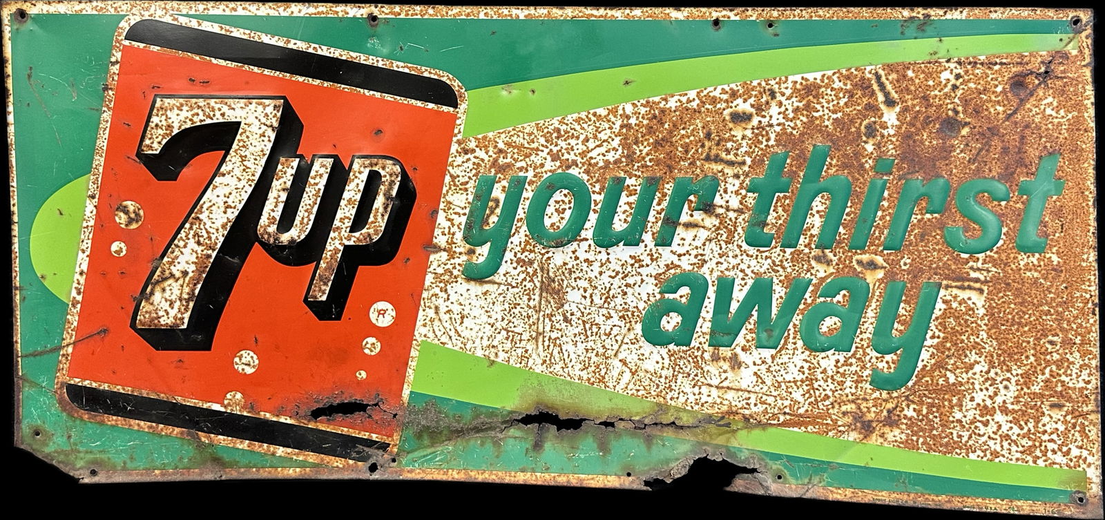 7up Your Thirst Away Painted Metal Embossed Advertising Sign (1 of 4)