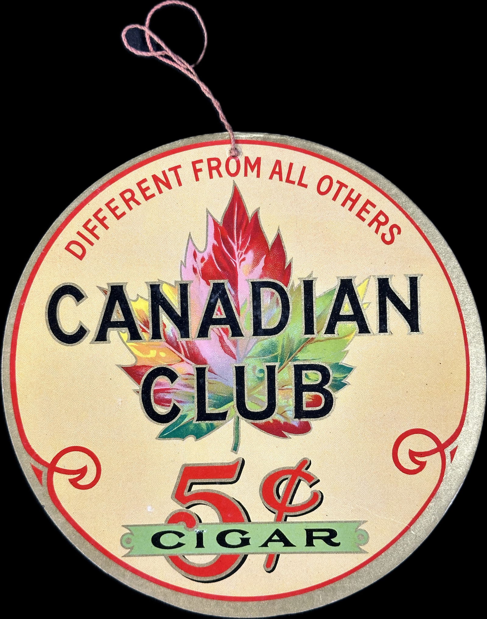 Canadian Club 5 Cent Cigar Advertising Cardboard Hanging Fan Pull (1 of 3)