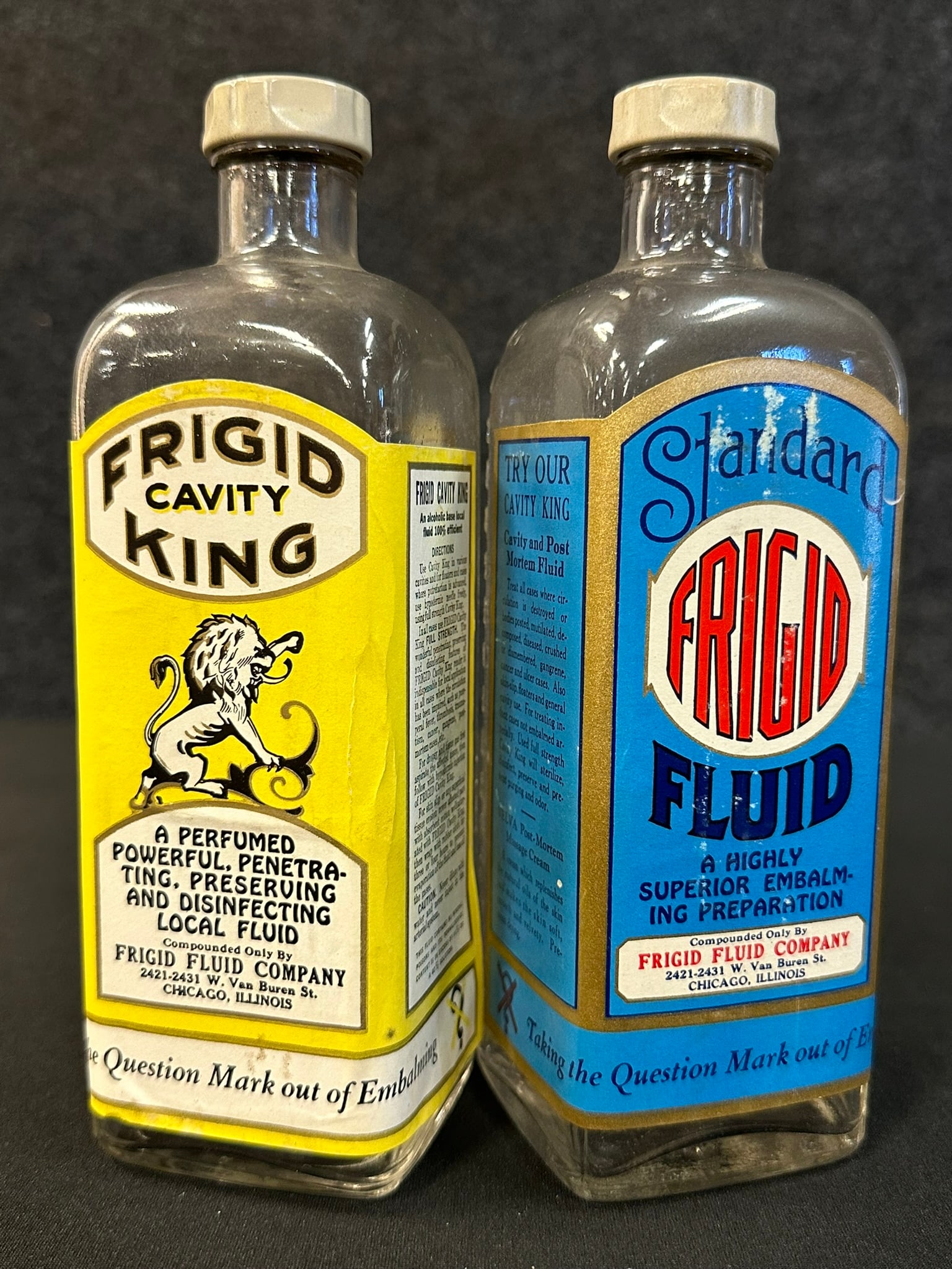 Pair Frigid Cavity King & Standard Fluid Embalming Bottle Lot w/ Paper Labels (1 of 6)