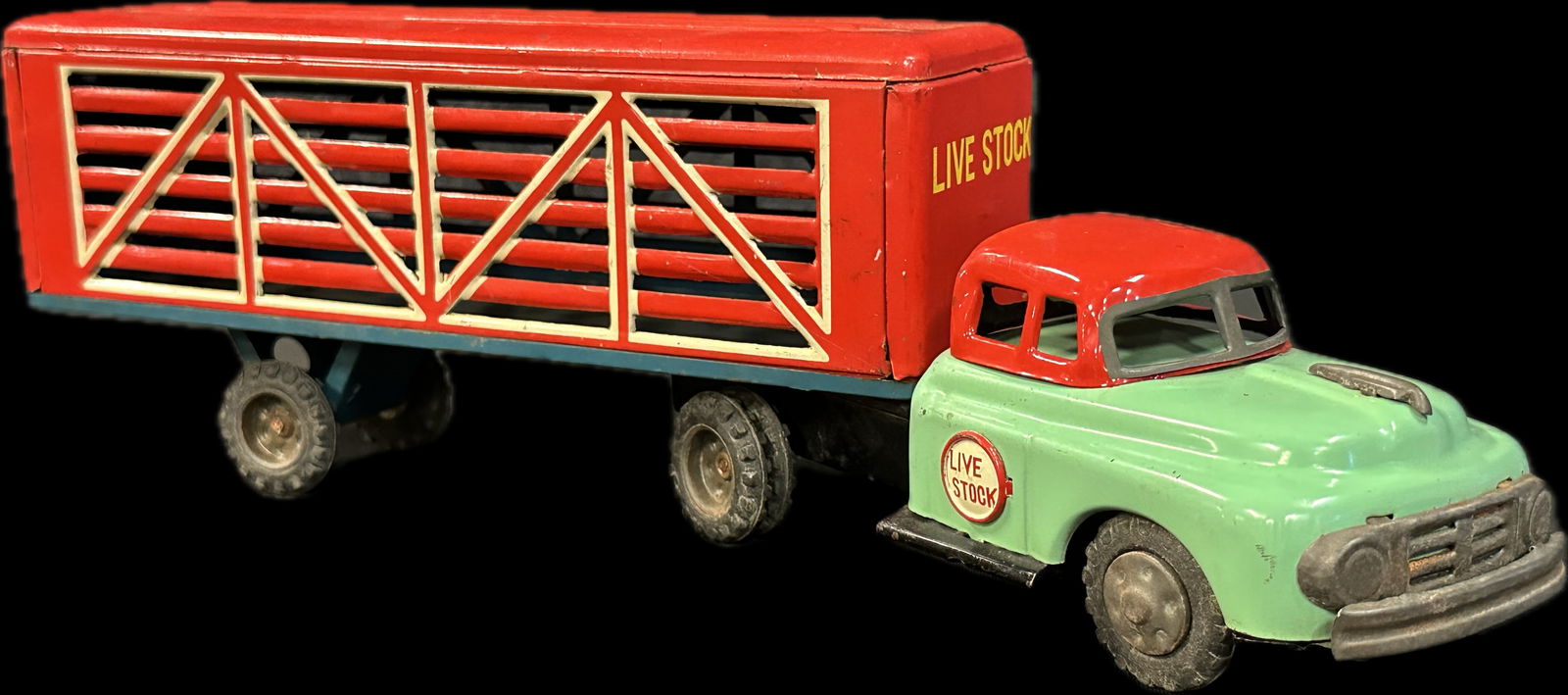 Live Stock Transport Semi Truck & Trailer Tin Friction Toy (1 of 4)