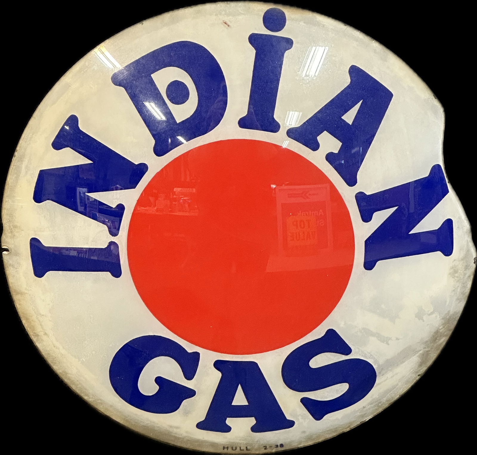 Indian Gas By Hull Dated 1938 Single Gas Pump Glass Globe Lens (1 of 4)