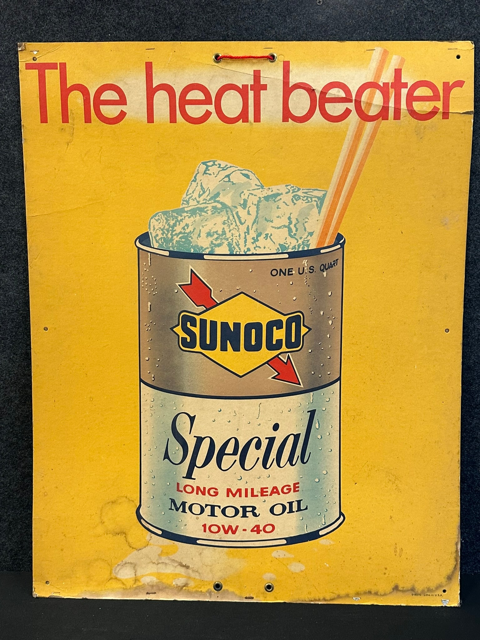 Sunoco Special Long Mileage Motor Oil Quart Can Advertising 60s Cardboard Sign (1 of 4)