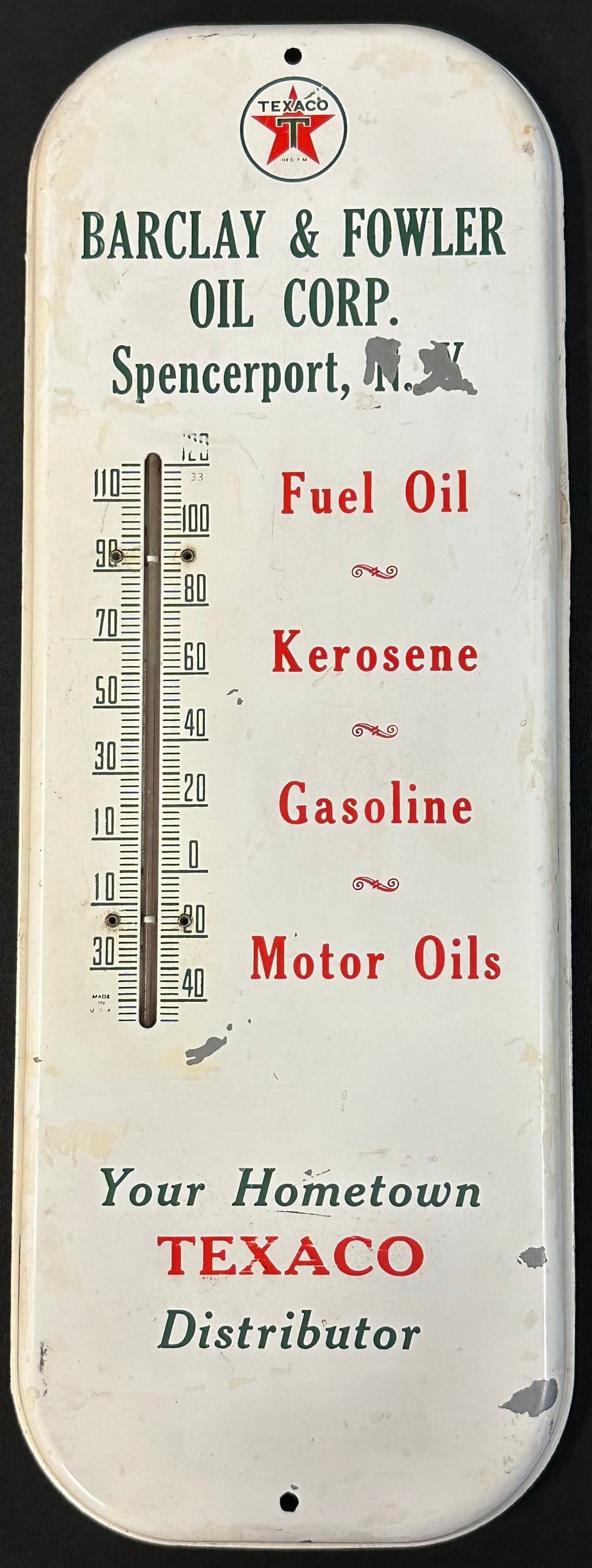 Barclay & Fowler Oil Corp Spencerport NY Texaco Metal Thermometer Sign (1 of 4)