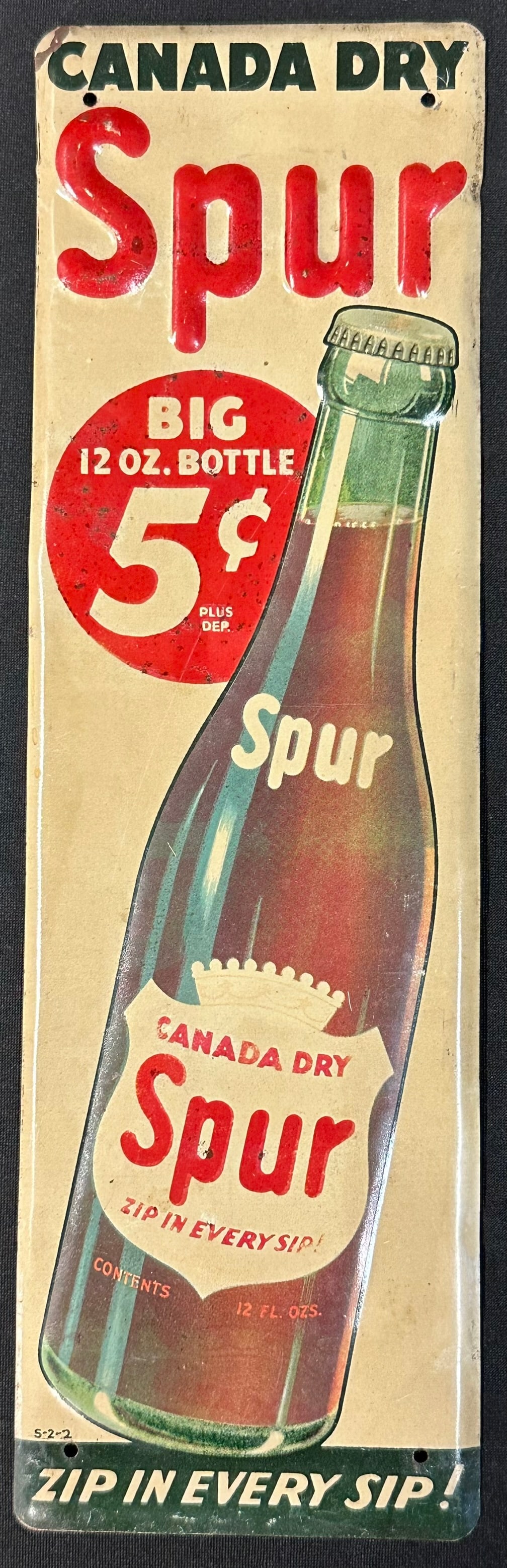 Canada Dry Spur Tin Embossed 5 Cent Metal Door Push Sign (1 of 5)