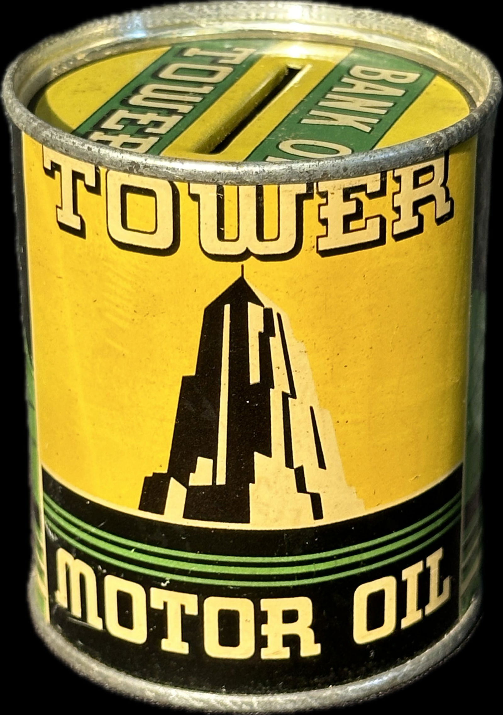 The Tower Oil Company Tower For Power Metal Coin Bank Can (1 of 6)