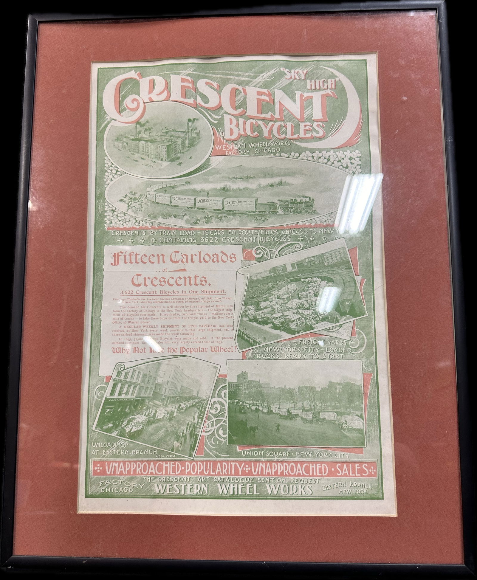Early 1900s Framed Crescent Bicycles Original Advertising Sign (1 of 8)