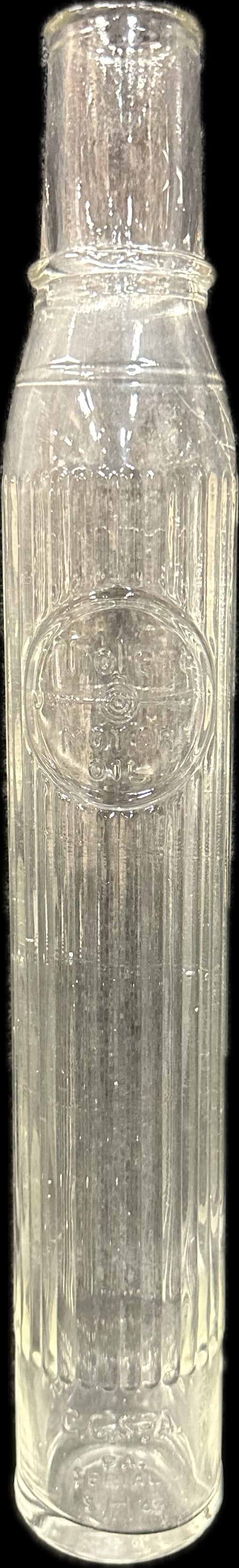 Early 1920s Tioline Original Ribbed Glass Oil Quart Bottle: 2.75" x 17.75"