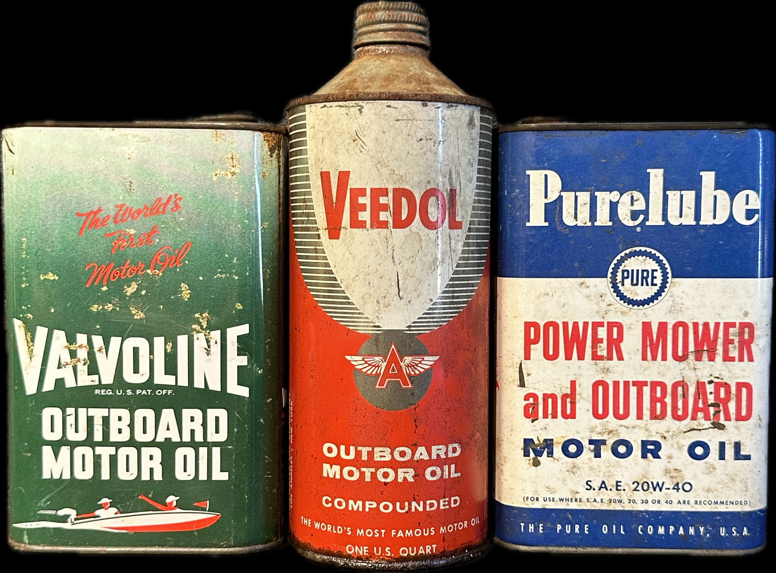 Lot 3 Outboard Motor Oil Quart Cans: Veedol Valvoline & Purelube (1 of 20)