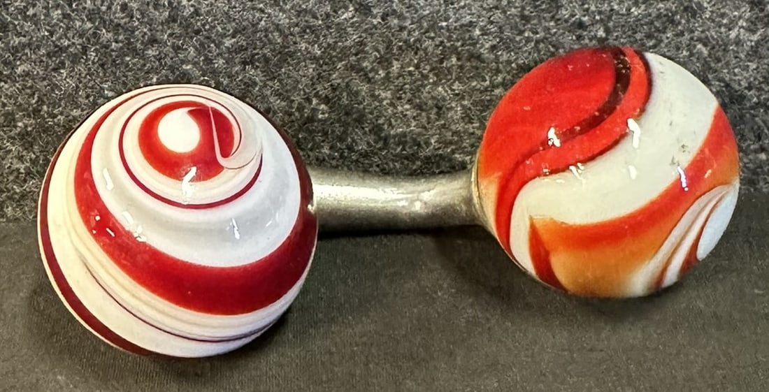 Pair Red & White Glass Automotive Shiftknobs: Wonderful pair original glass shiftknobs.
